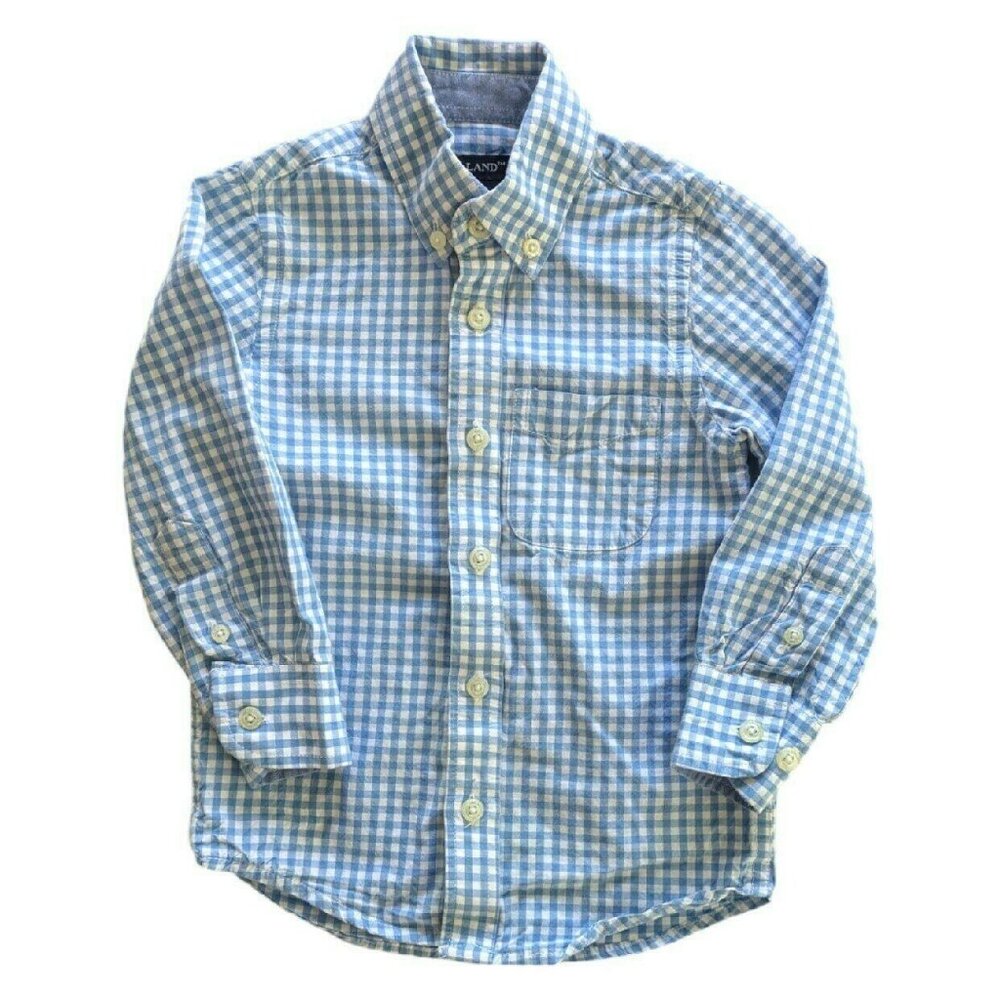 E-Land Blue Gingham Check Oxford Button Down 2T